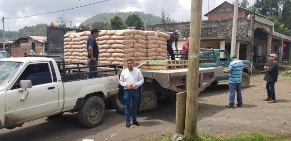 Paco Cedillo entrega 36 toneladas de cemento a bajo costo en Angahuan