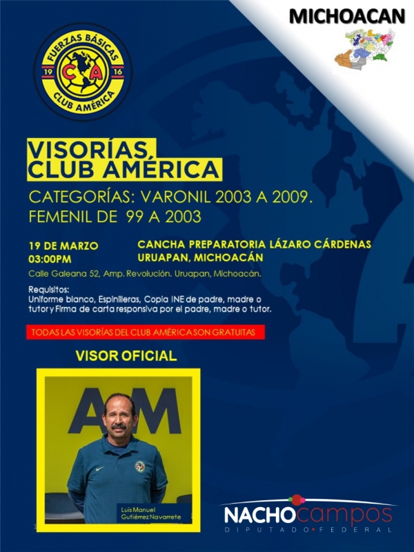 Club de Futbol “América” en Uruapan llevará a cabo visorías: Nacho Campos