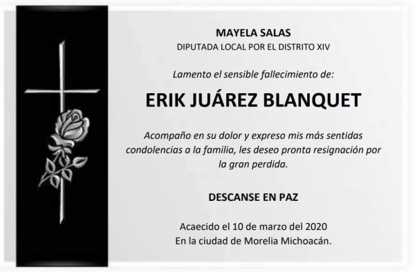 Lamentable la pérdida de un buen ciudadano como Erick Juárez Blanquet: Mayela Salas