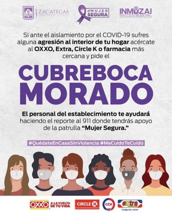 En Zacatecas implementan protección a la mujer con &quot;cubrebocas Morado&quot;