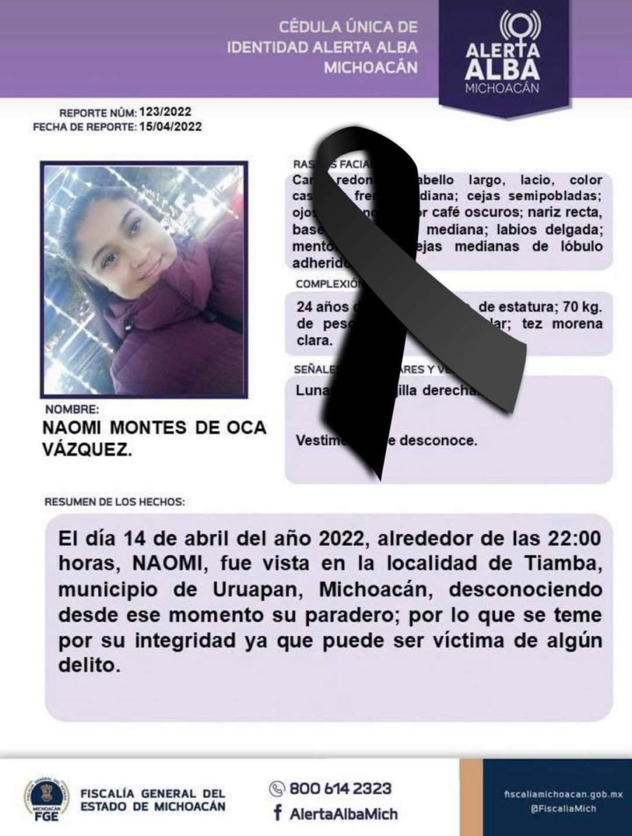 Jovencita ejecutada en Apatzingán, desapareció en Uruapan
