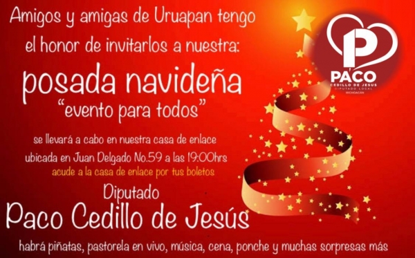 Paco Cedillo invita la población este 15 de diciembre a su tradicional posada