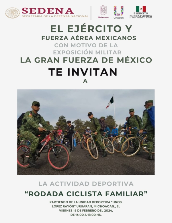 Rodada Ciclista Familiar este 16 de febrero, invita el Ejército y Fuerza Aérea Mexicanos y Guardia Nacional