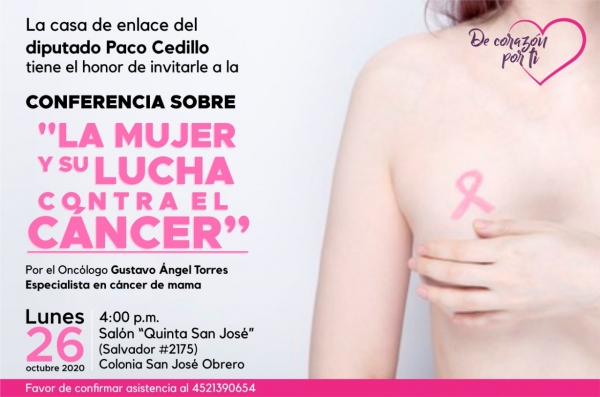 Invitación a conferencia sobre cáncer de mama, en Uruapan