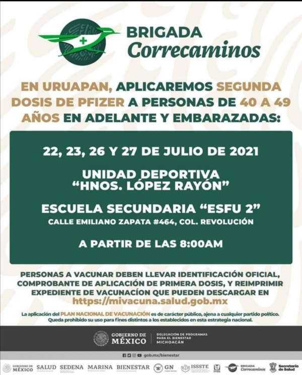 Jueves de vacunación en Uruapan contra Covid-19