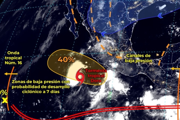 Tormenta tropical Dora provocará lluvias fuertes, pide PC estatal tomar previsiones