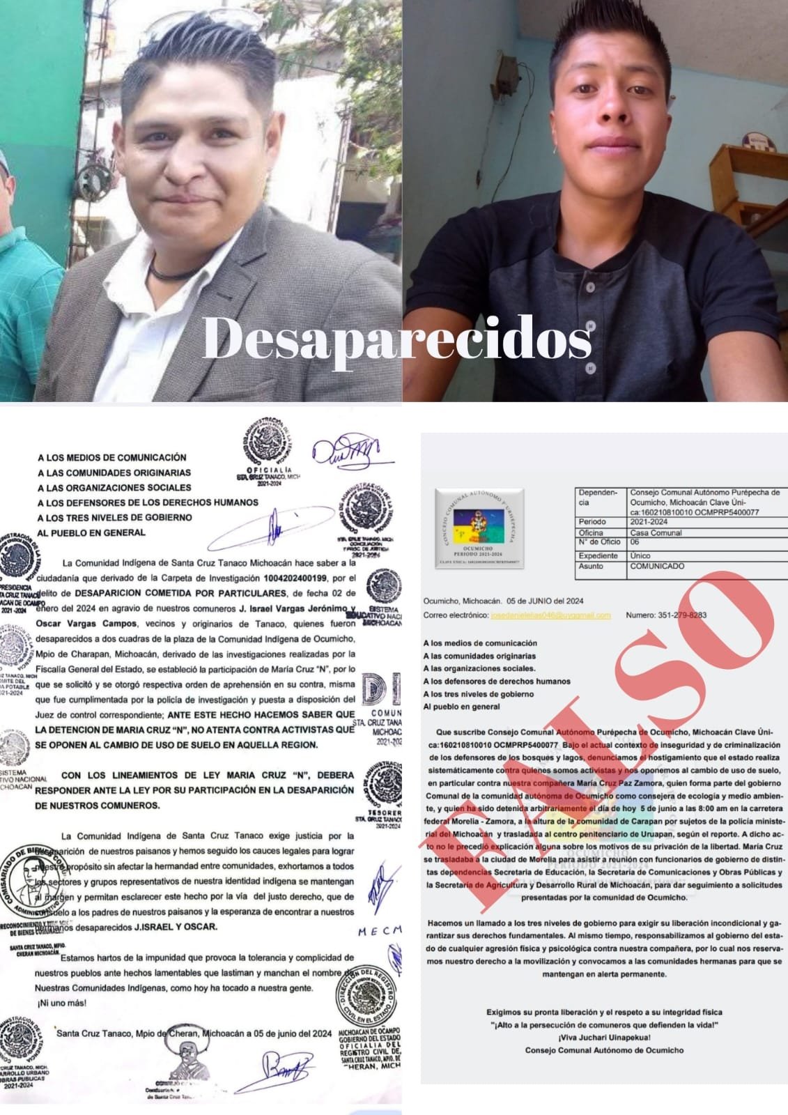 Falso que detenida por desaparición forzada sea causa injusta: CI Santa Cruz Tanaco